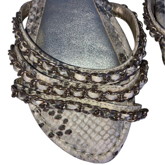 Elaine Turner Shoes Snakeskin Slip On Slide Metal Chain Sandals Women’s Size 7 - Picture 2 of 4